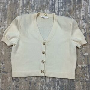 Vintage St.John Basics Ivory Color Acrylic Short Sleeve Sweater Cardigan Medium